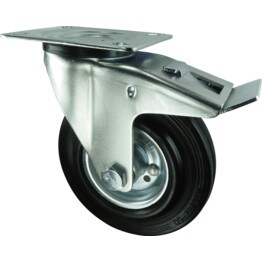 Medium Duty Pressed Steel Castors, Rubber Tyred Wheel with Pressed Steel Centre, Fixed Top Plate