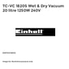 TC-VC 1820S Wet & Dry Vacuum 20 litre 1250W 240V