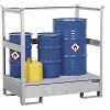 Drum Sump Tray For Transport And Storage - Open Rear And Side Steel Frame - Stackable, For 2 Drums, Zinc Plated