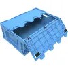 Polypropylene Folding Box, Capacity 44 L, With Hinged Lid, Blue, Stackable