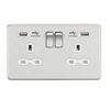 Knightsbridge 13A 2G Switched Socket with Dual Usb Charger (2.4A) - Brushed Chrome with White Insert - SFR9224B