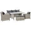 6Pcs Rattan Dining Set Sofa Table Footstool Outdoor w/Cushion Garden Furniture