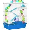 Five-Level Hamster Cage W/Tubes, Water Bottle, Exercise Wheel, Ramps - Blue
