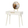 Modern Dressing Table Makeup Vanity Desk w/2 Drawers Round Mirror for Bedroom