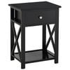 Modern Side Table Nightstand for Bedroom with Drawer & Bottom Shelf, Black