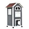 Solid Wood Cat Condo Furniture 2-Floor Pet Shelter, Grey and White, 109H cm