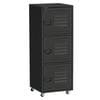 Rolling Storage Cabinet 3-Tier Mobile File Cabinet on Wheels Metal Doors Black