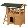 Outdoor Cat House with Balcony Stairs Roof Natural Wood Finish