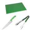 Colour Coded Green Set - Tong Chopping Board & Cooks Knife (Set of 3)