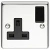 Socket 1 Gang SP Switched 13A Polished Steel Black Insert