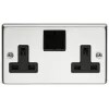 Socket 2 Gang SP Switched 13A Polished Steel Black Insert
