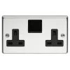 Socket 2 Gang DP Switched 13A Polished Steel Black Insert - V x 1500PSBK/D