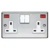 Socket 2 Gang SP Switched Neon 13A Stainless Steel