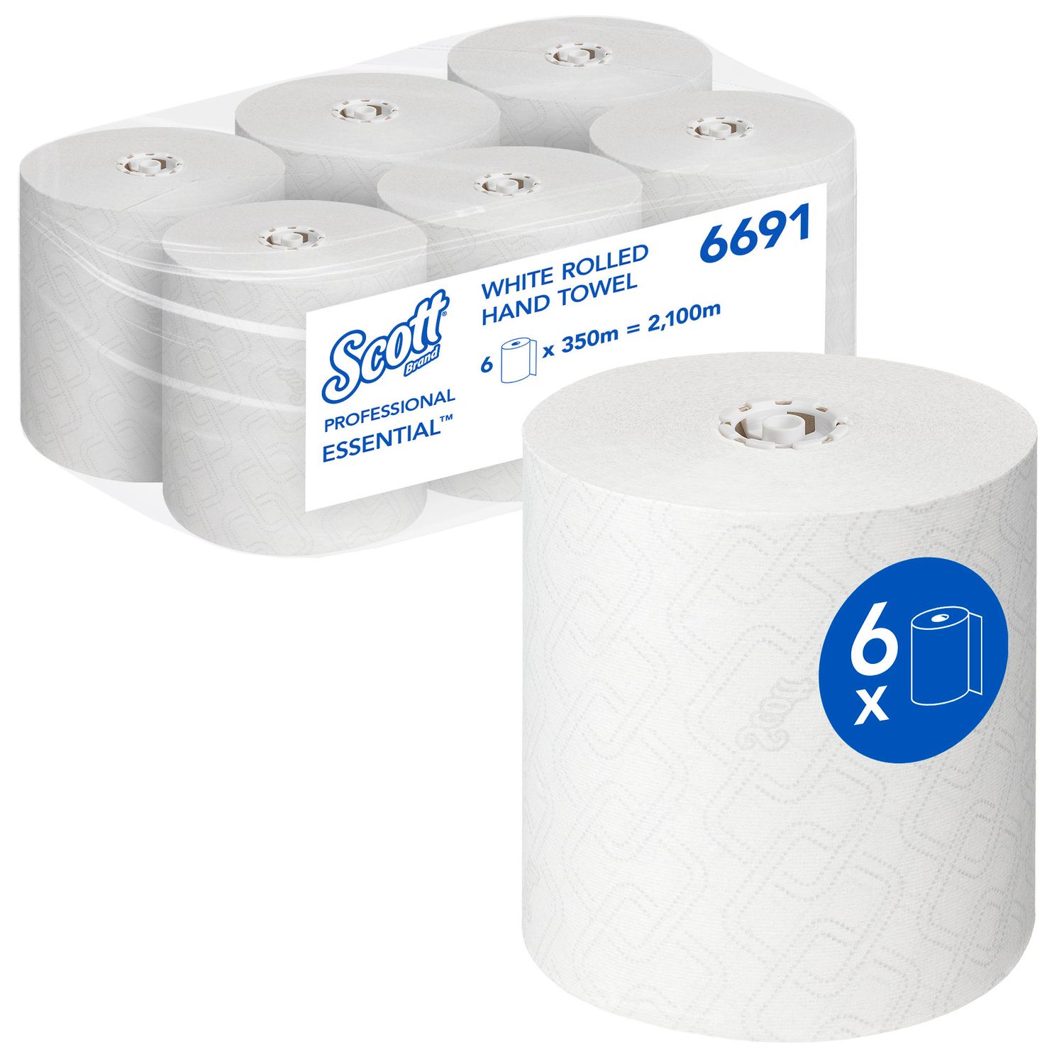 Scott Essential Rolled Hand Towels 6691 - Rolled Paper Towels - 6 x 350m White P