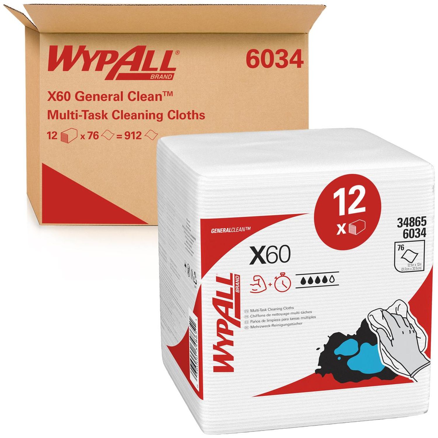 Wypall X60 General Clean Cleaning Cloths - 12 Packs