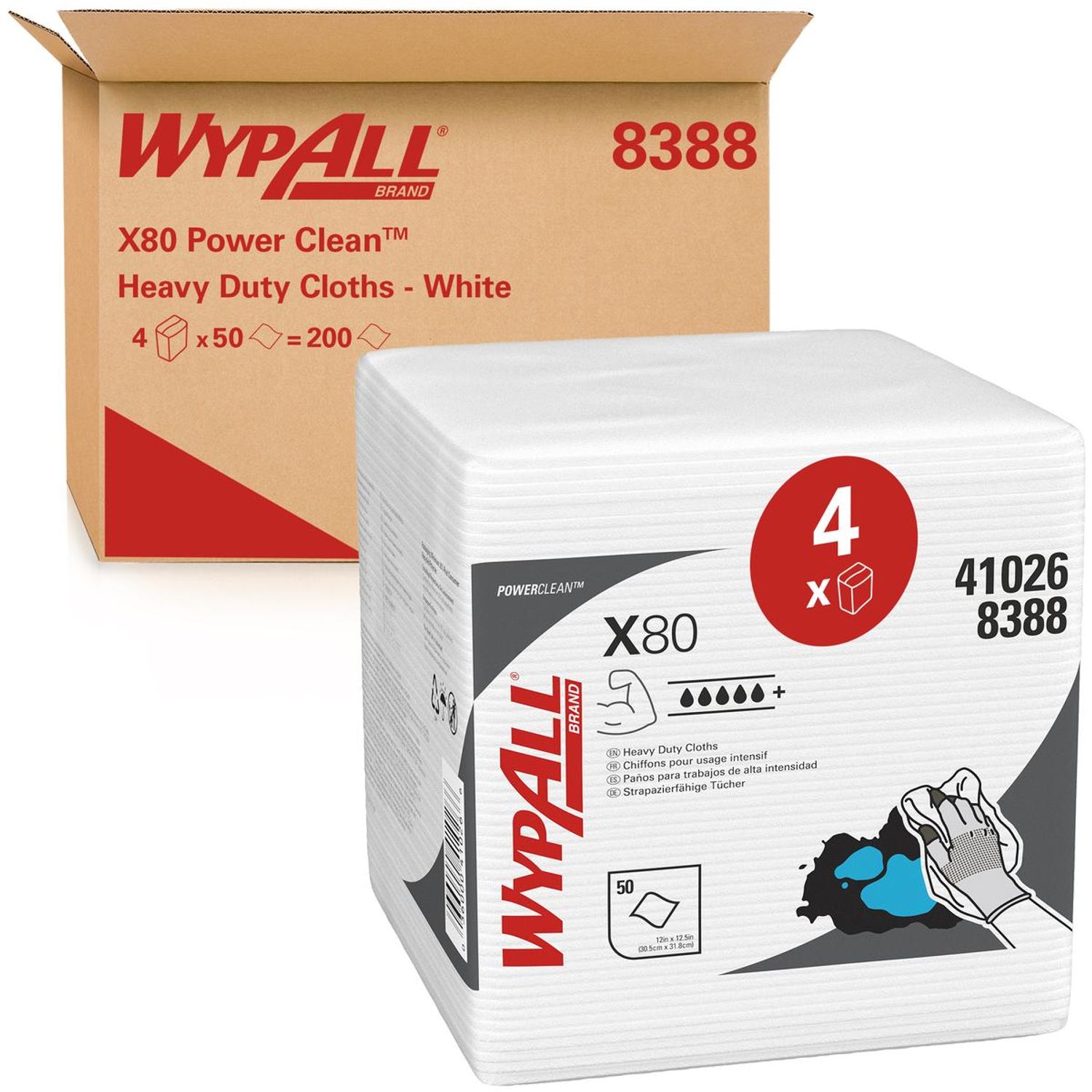 Wypall X80 Power Clean Reusable Cloths - 4 Packs