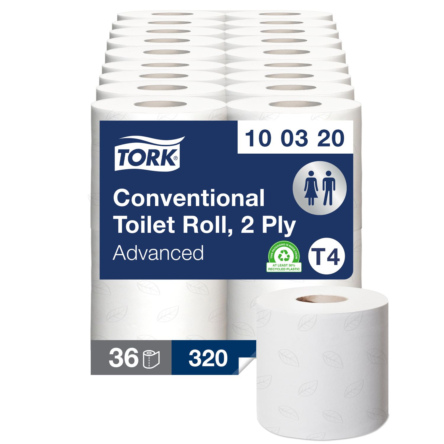 Tork 472150 Conventional TR Advanced Toilet Rolls 2-Ply, Pack of 36