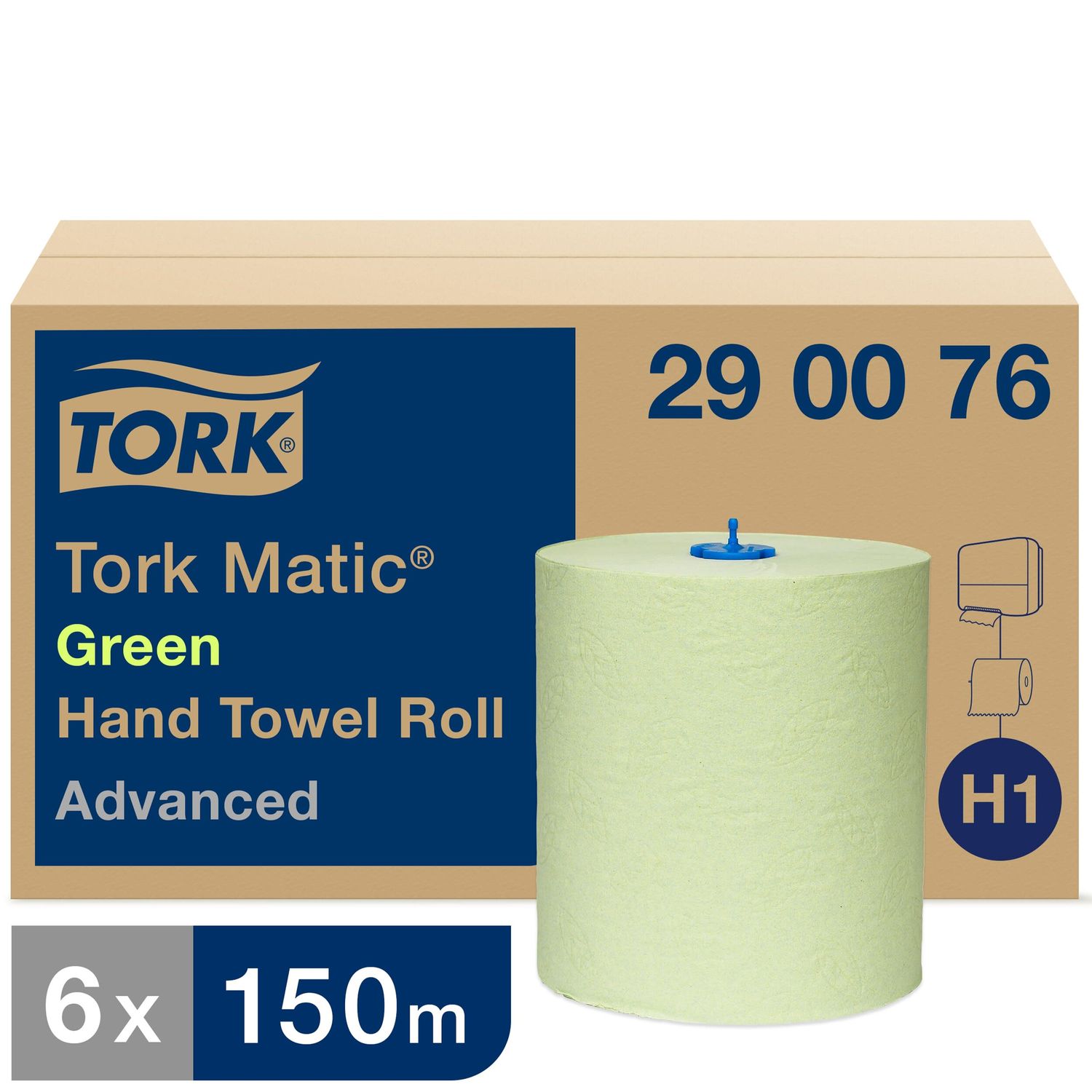 Tork Matic Paper Hand Towel Roll Advanced H1, 2-Ply Green 290076, Pack of 6