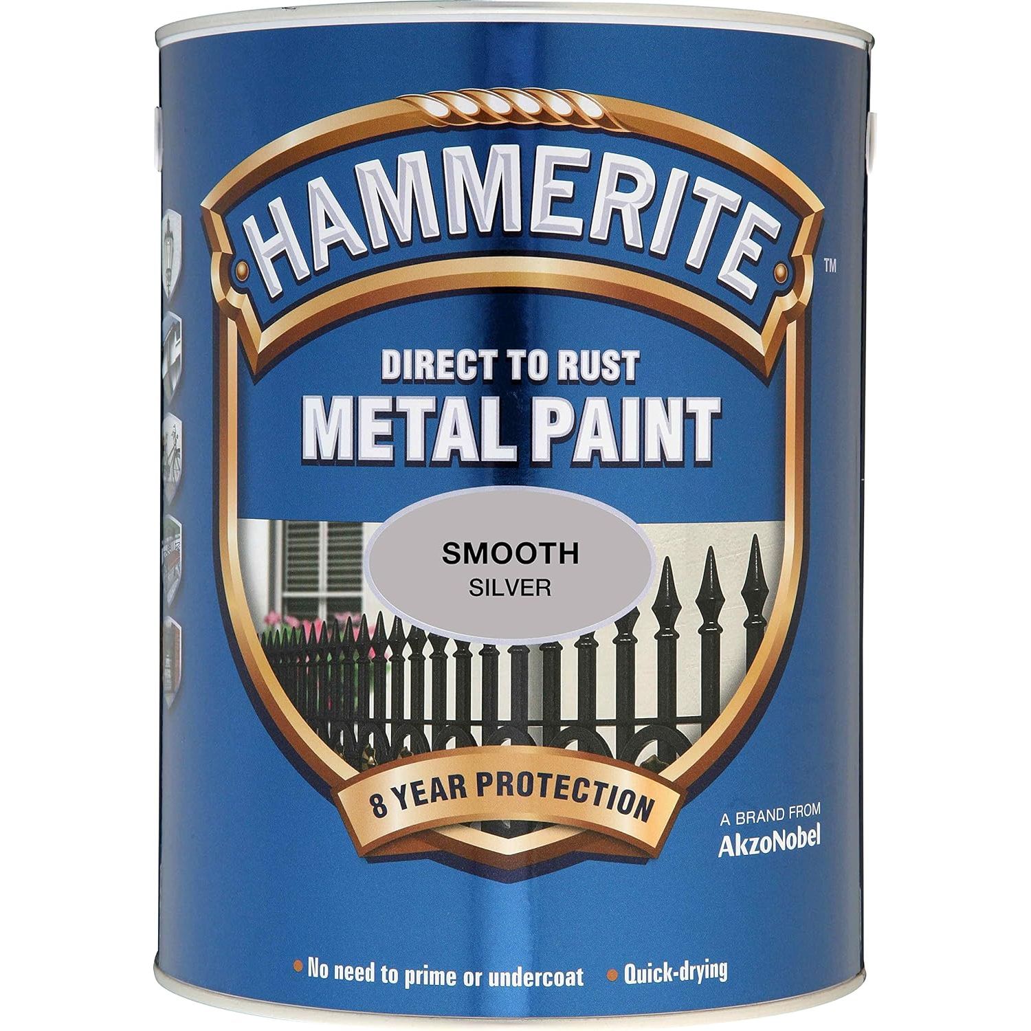 Hammerite Direct to Rust Smooth Silver Metal Paint - 5LTR