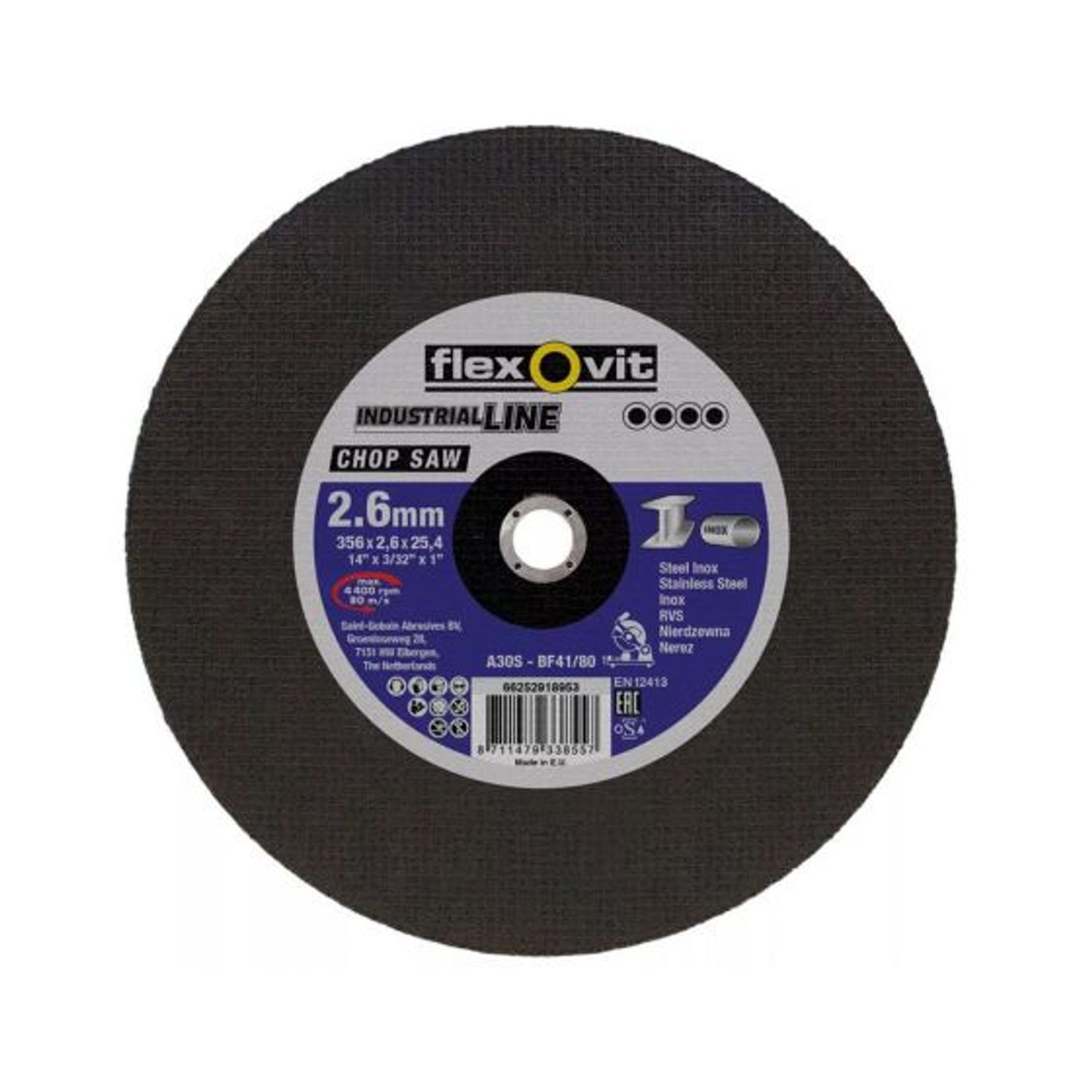 Flexovit 356x2.6x25.4mm A30S-BF41/80 Flat Cutting Disc- you get 10
