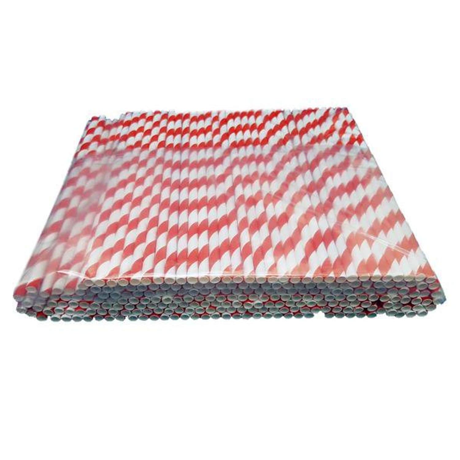 BELGRAVIA DISPOSABLES Red & White Paper Stripey Straws (Pack of 500)