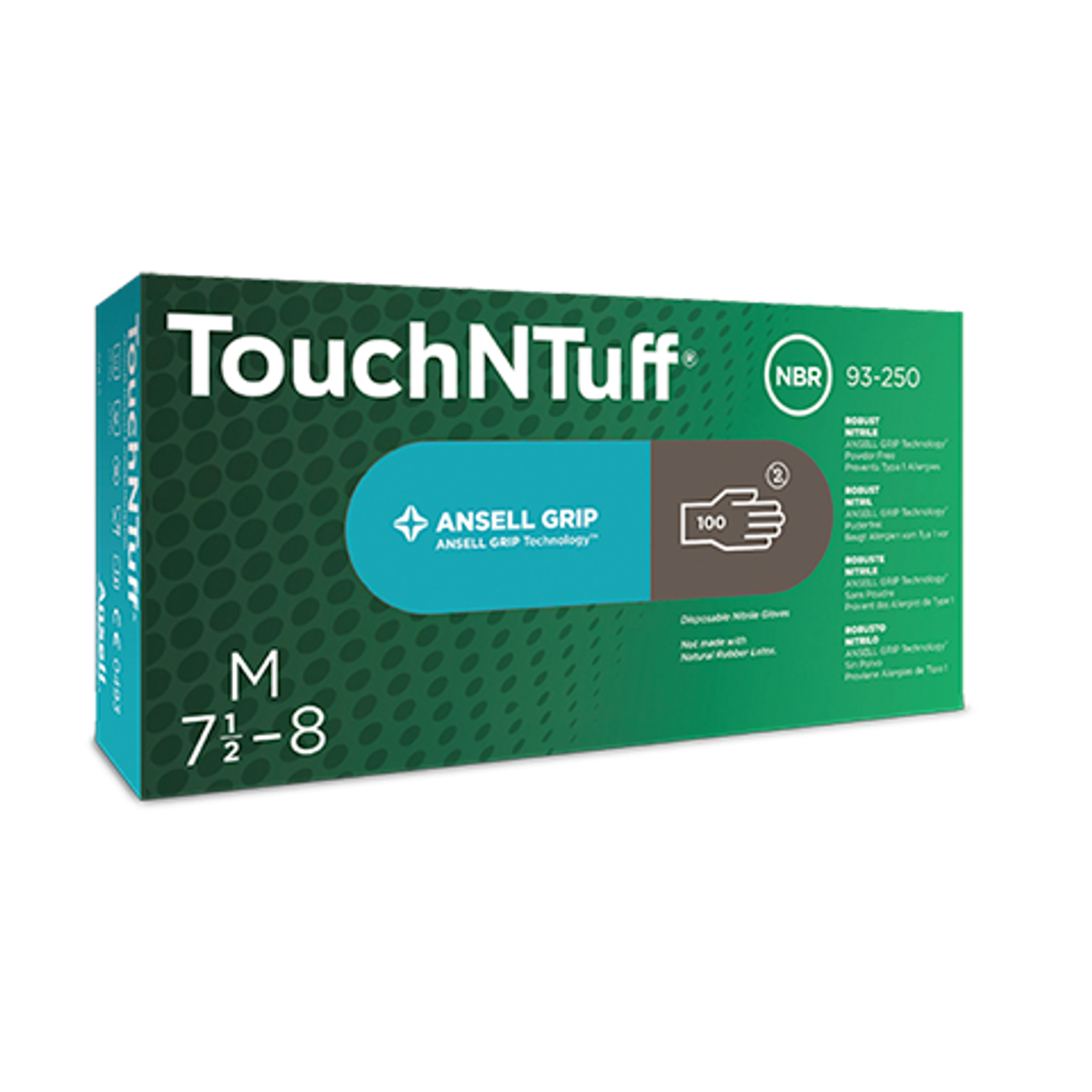 Ansell TouchNTuff 93-250 Disposable Nitrile Gloves, Ansell Grip Technology, Size