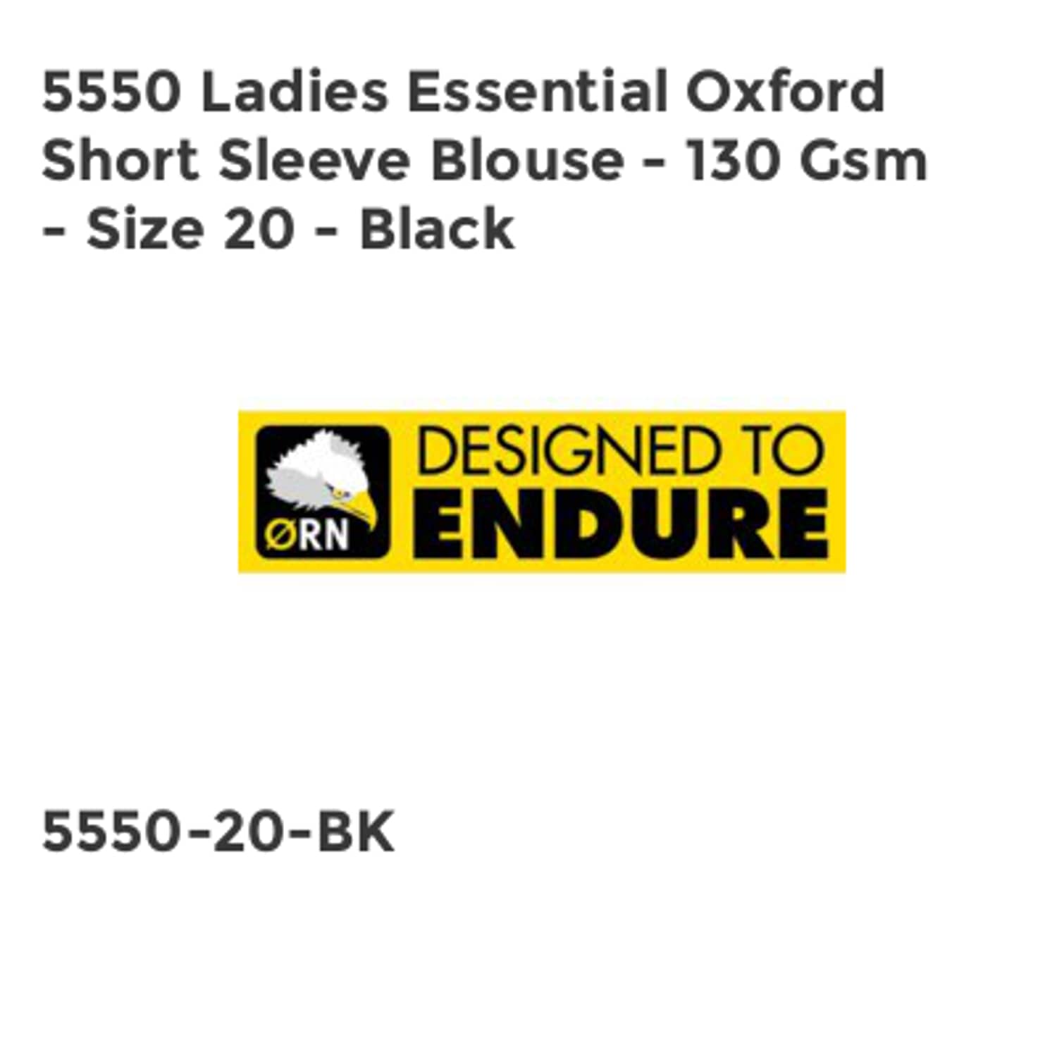 ORN 5550 Ladies Essential Oxford Short Sleeve Blouse - 130 GSM - Size 20 - Black