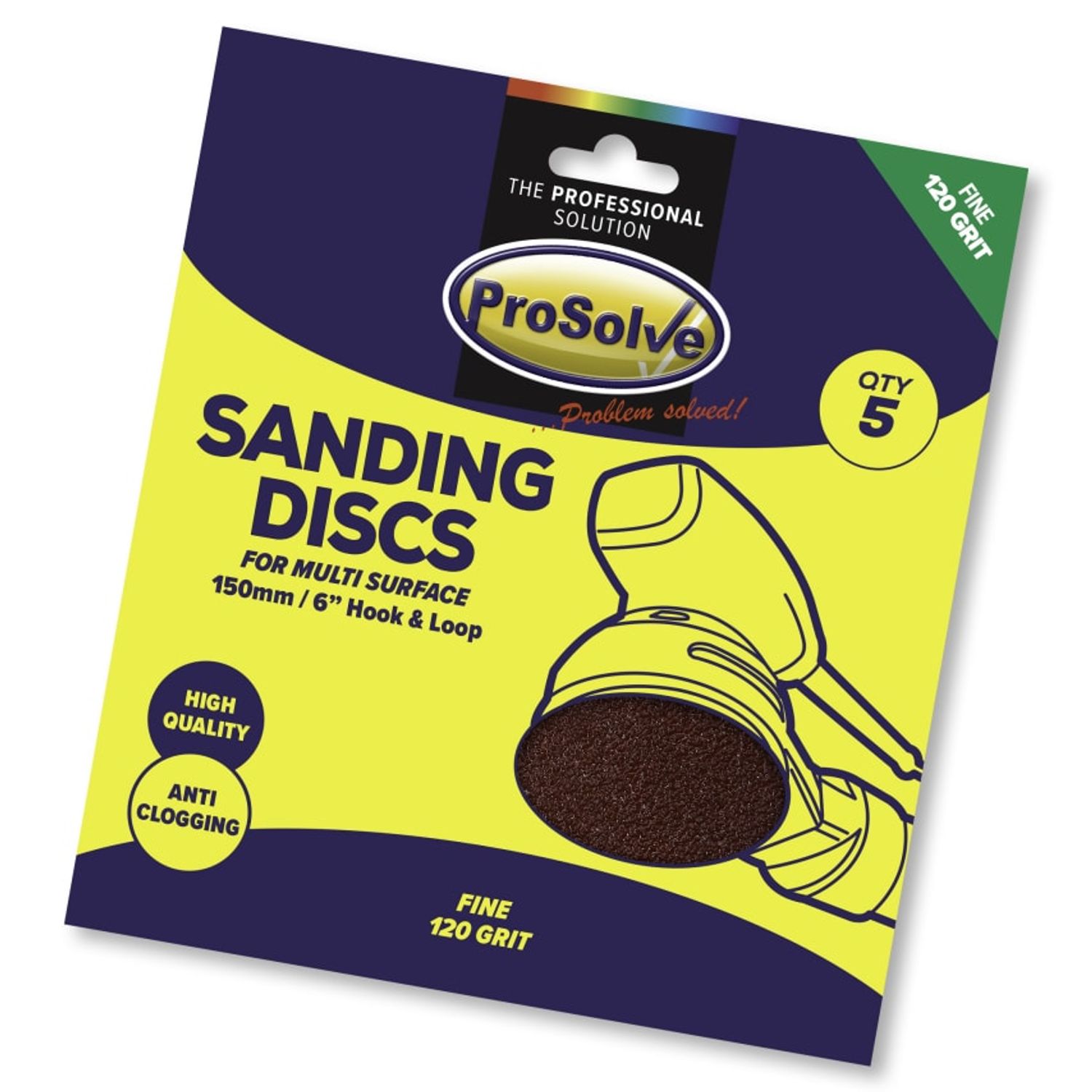 ProSolve Sanding Disc Hoop & Loop 6" 120 Grit (5  Pieces)