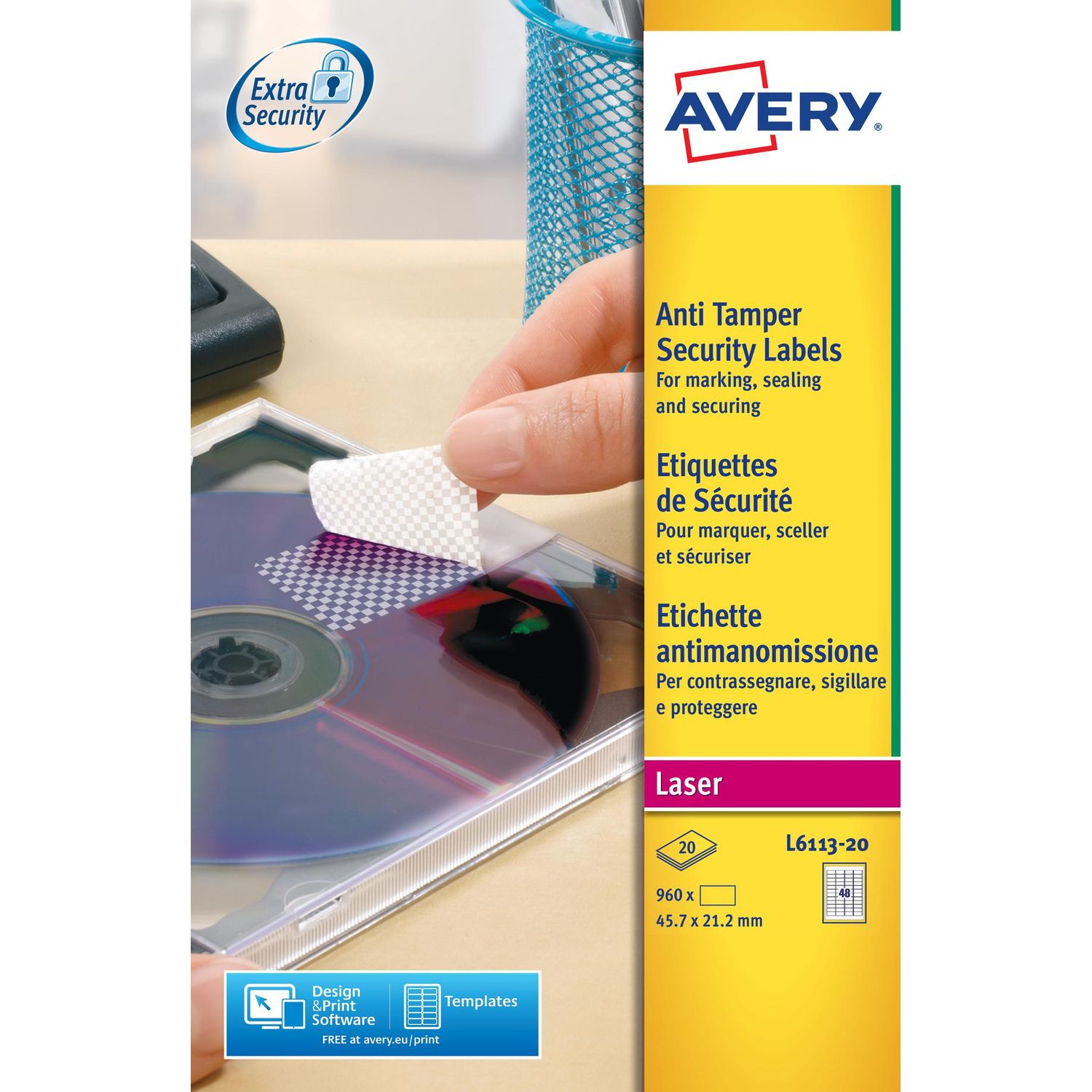 Avery Avery Laser NoPeel Anti-Tamper Permanent Label 46x21mm 48 Per A4 Sheet Whi