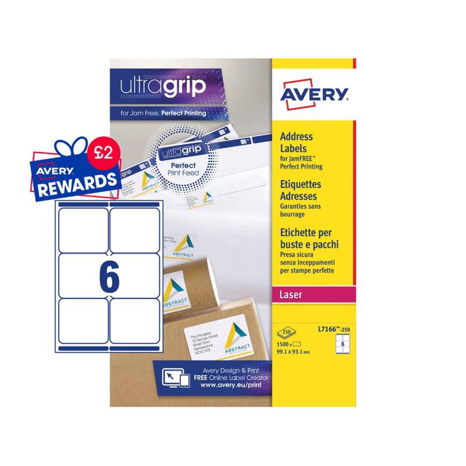 Avery Avery Laser Parcel Label 99x93mm 6 Per A4 Sheet White (Pack 1500 Labels) L