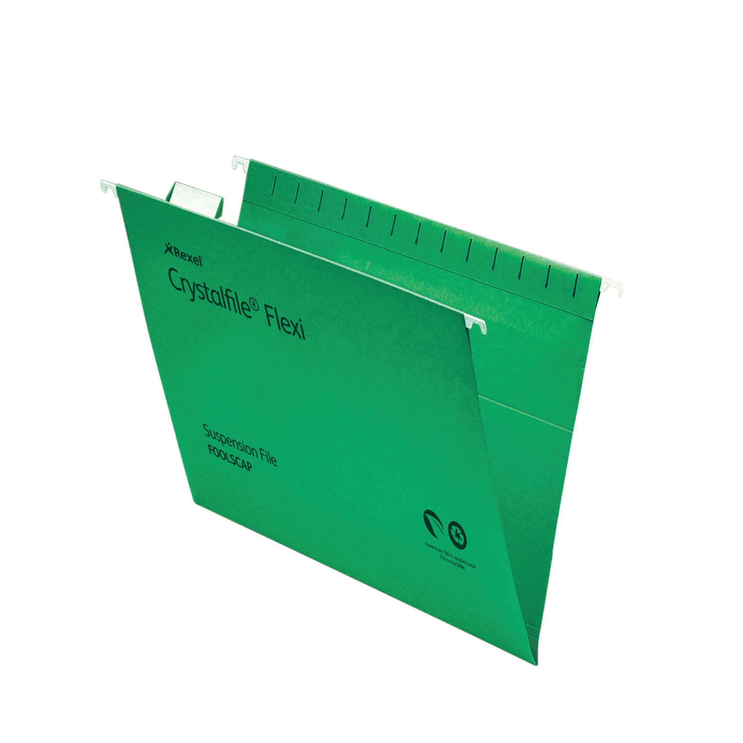 Rexel Rexel Crystalfile Flexi Foolscap Suspension File Manilla 15mm V Base Green