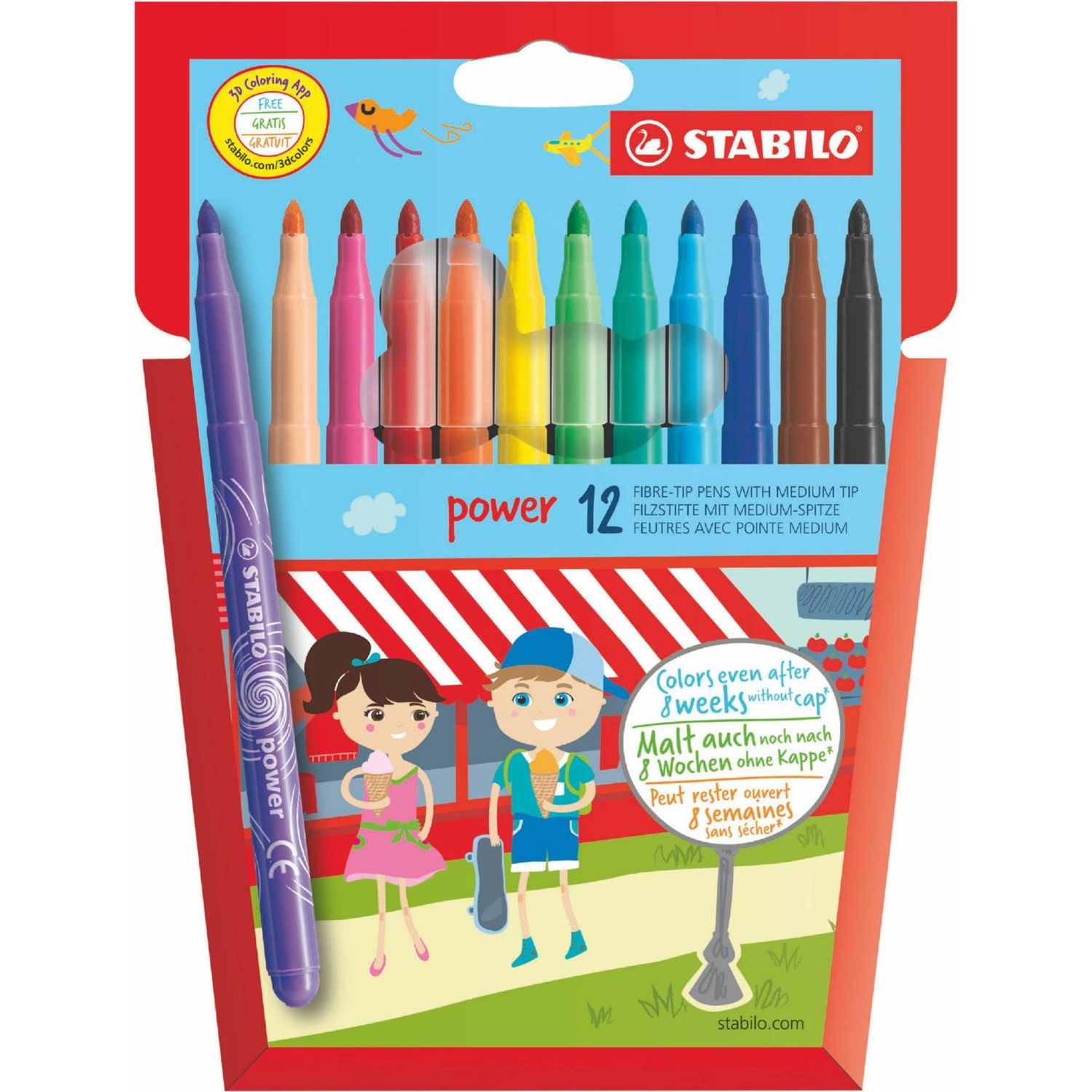Stabilo STABILO power Felt Pen 2mm Line Assorted Colours (Wallet 12)