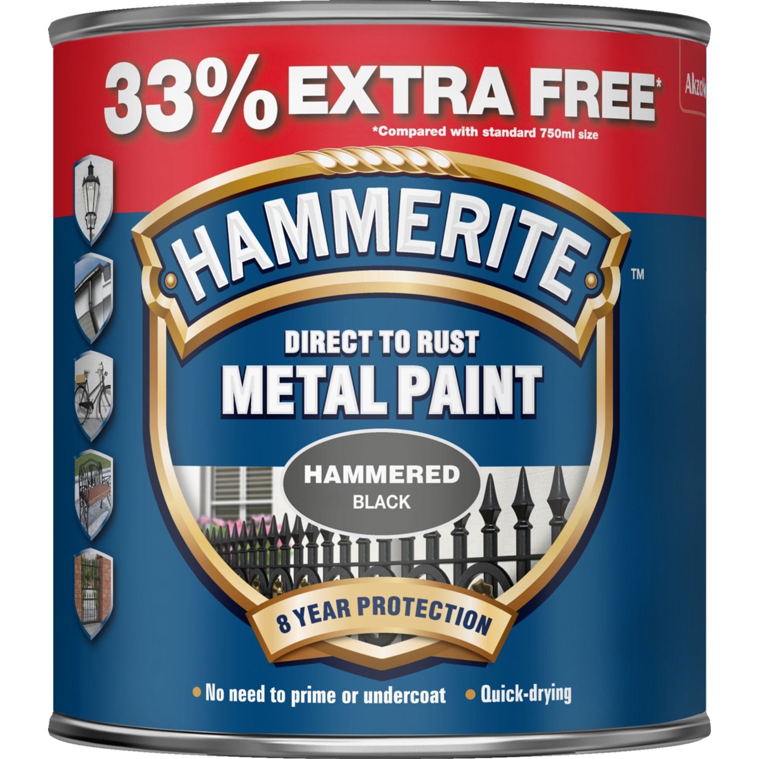Hammerite Direct to Rust Hammered Finish Metal Paint Black 750ml + 33%