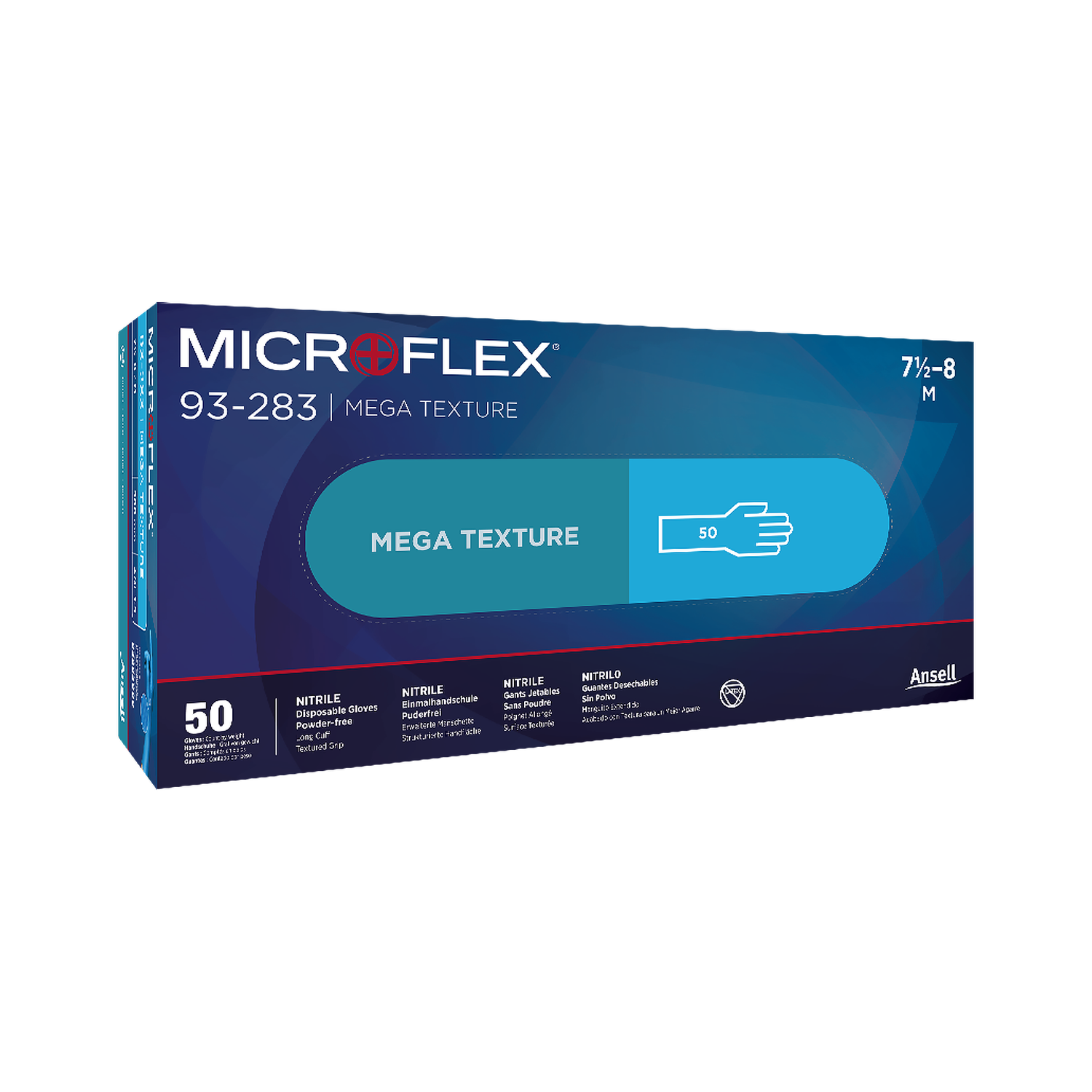 Ansell MICROFLEX 93-283 Disposable Nitrile Gloves with Raised Grip, Size 8.5-9