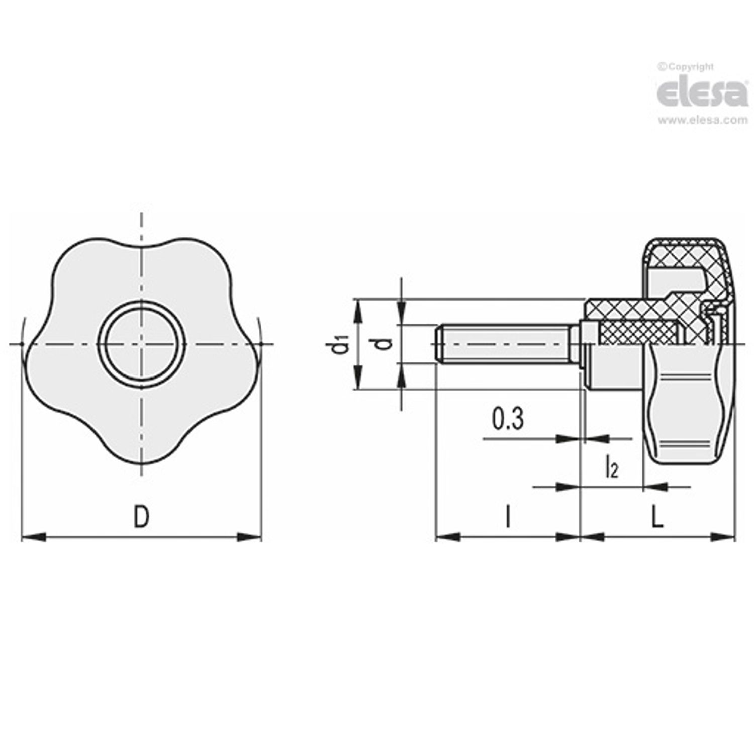 ELESA VCTSOFT Lobe knobs Soft-touch technopolymer Zinc-plated steel threaded stu - Picture 2 of 2