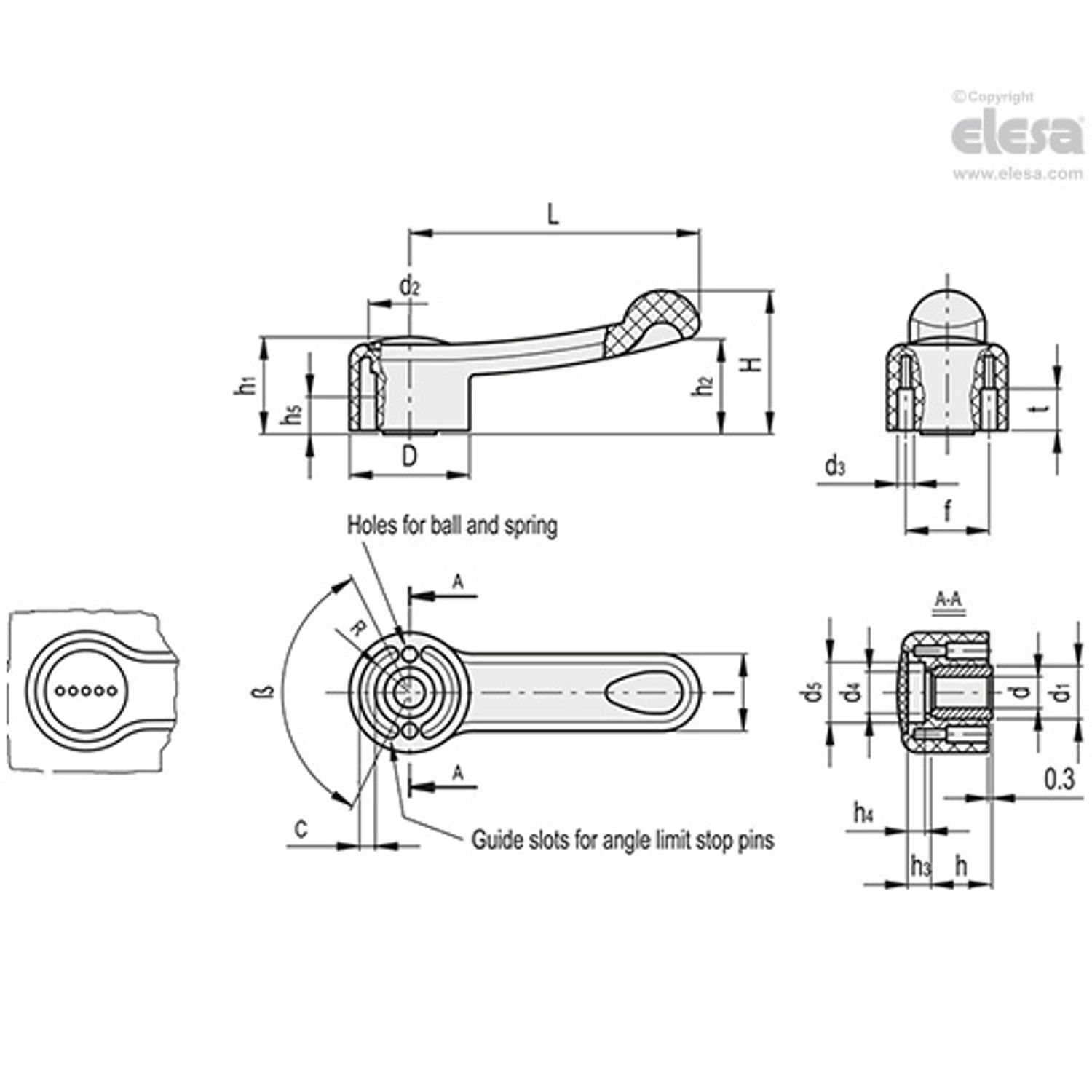 ELESA ELC Control levers arranged for clicking operation technopolymer ELC.85 A- - Picture 2 of 2