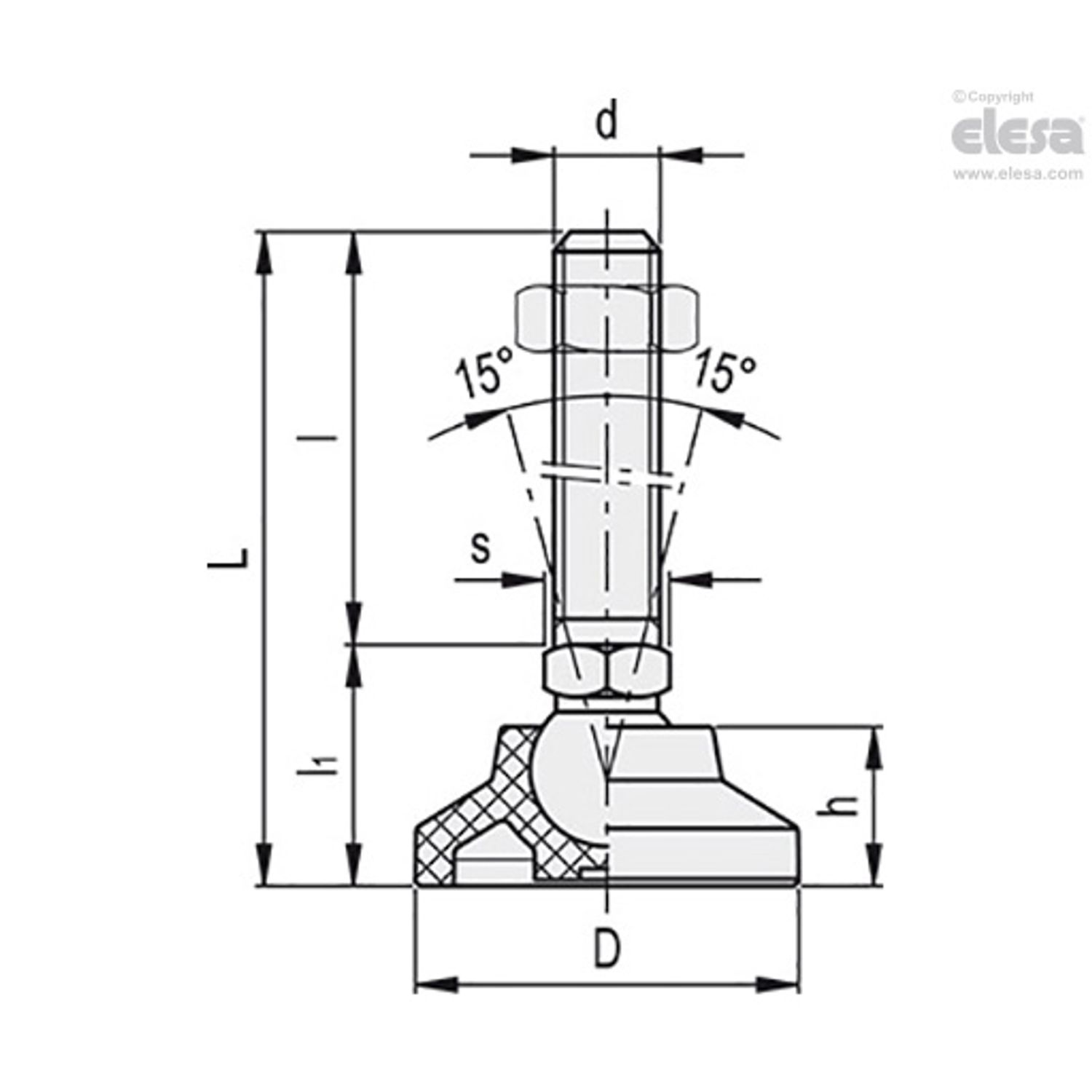 ELESA Levelling feet-LS.A-32-14-M10x43 - Picture 2 of 2
