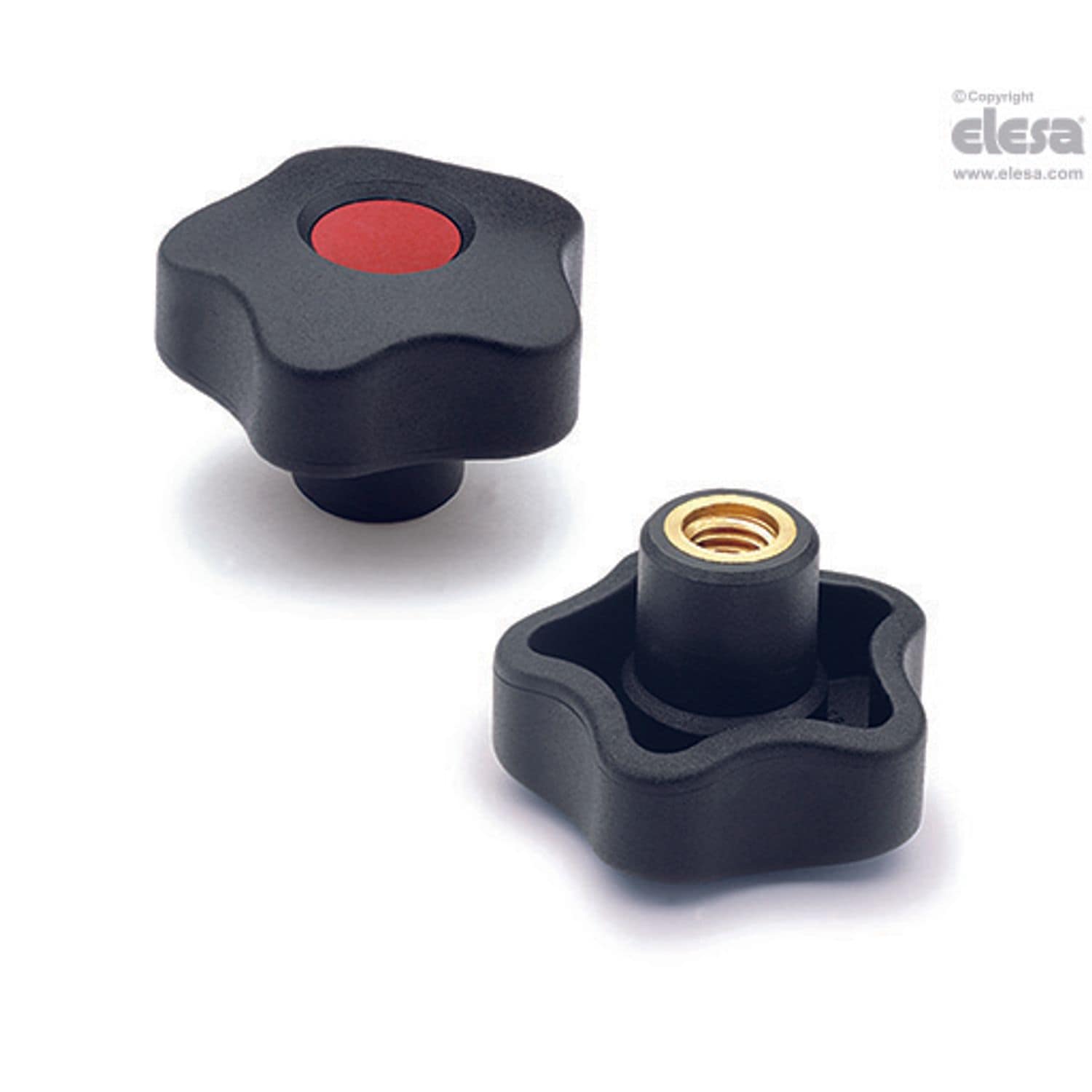 ELESA VCT Lobe knobs Technopolymer Brass boss threaded hole with cap VCT.74 B-M1