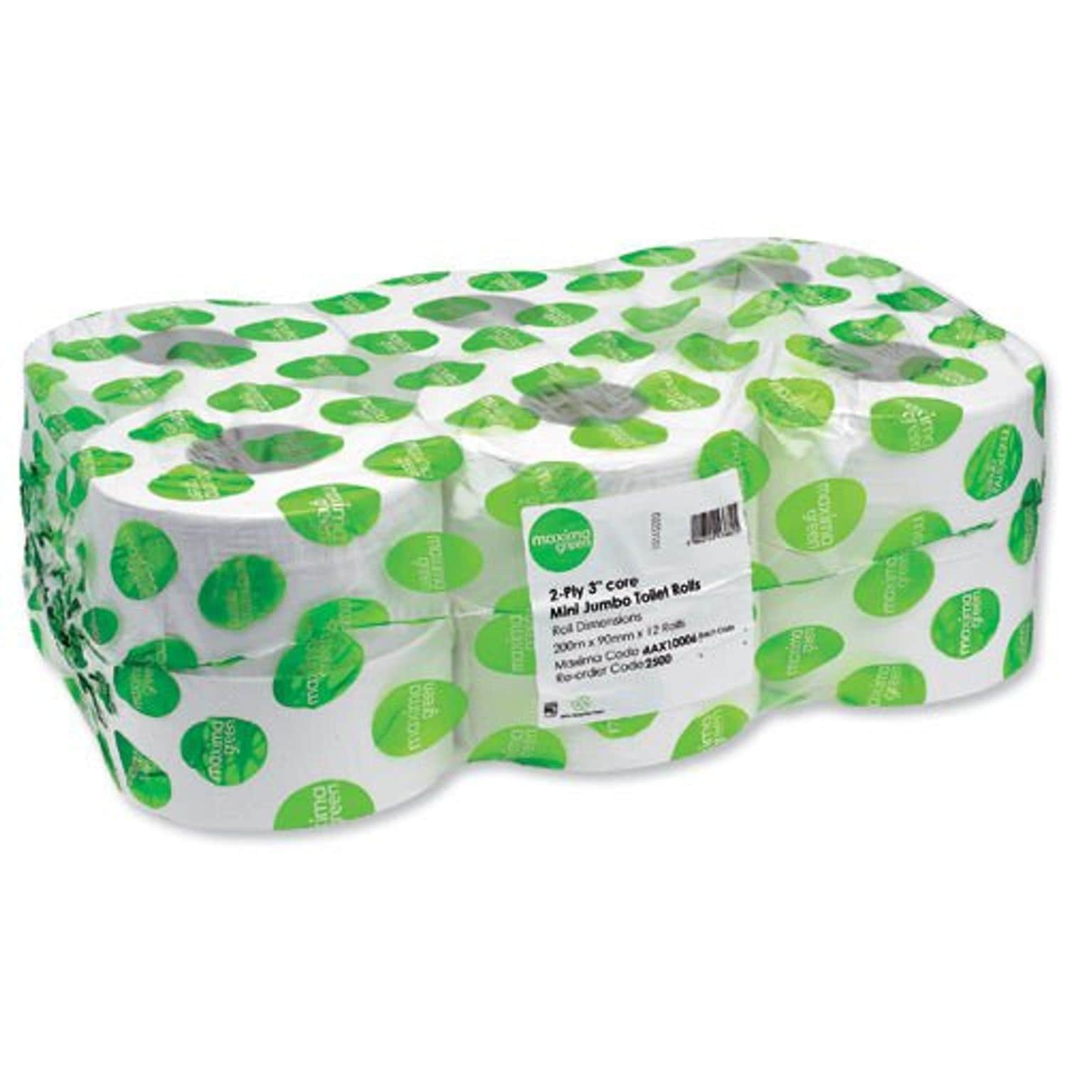 Maxima Green Mini Jumbo Roll 3inch Core 12x200m 2 Ply