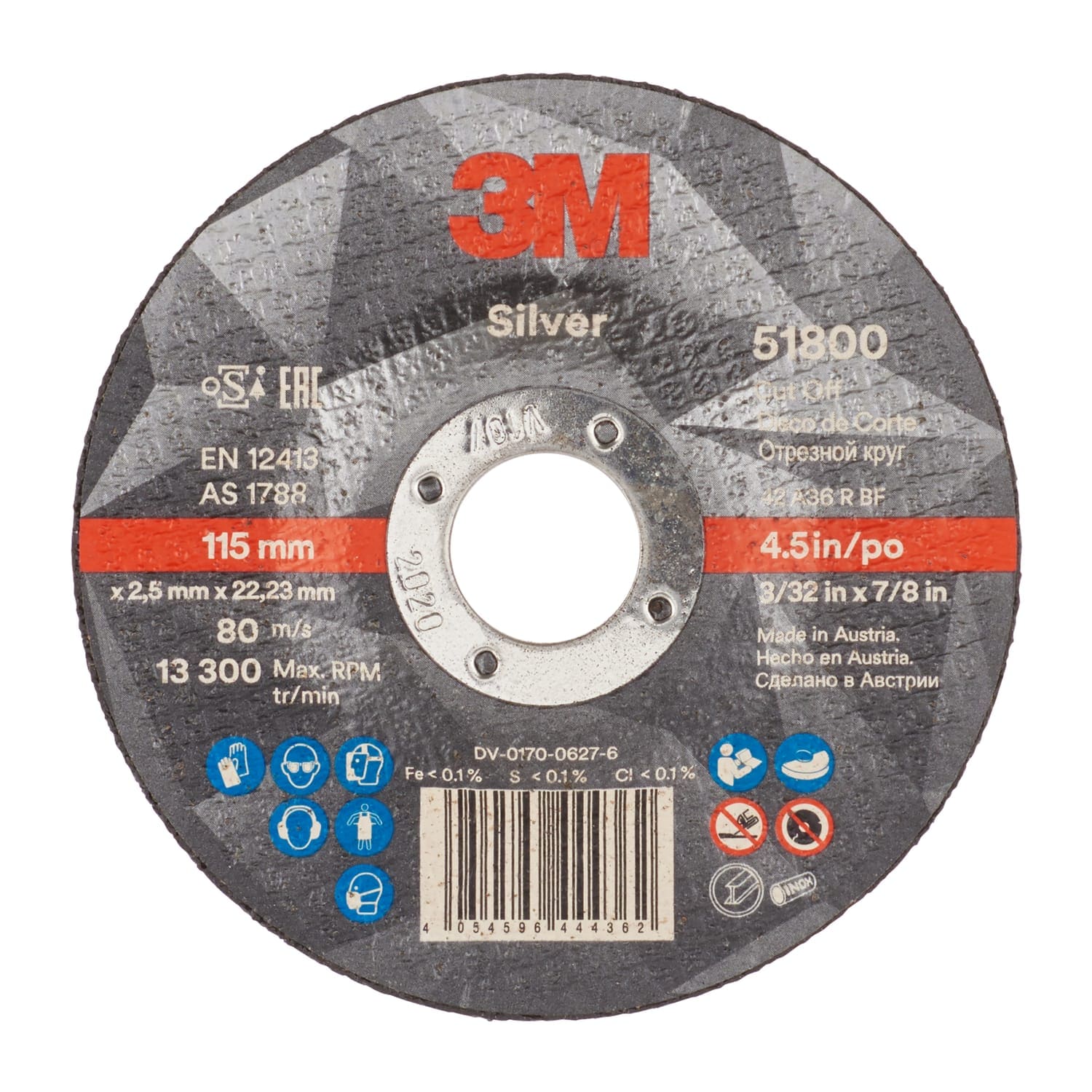 3M Silver Cut-off Wheel, T42, 115 mm x 2.5 mm x 22.23 Mm