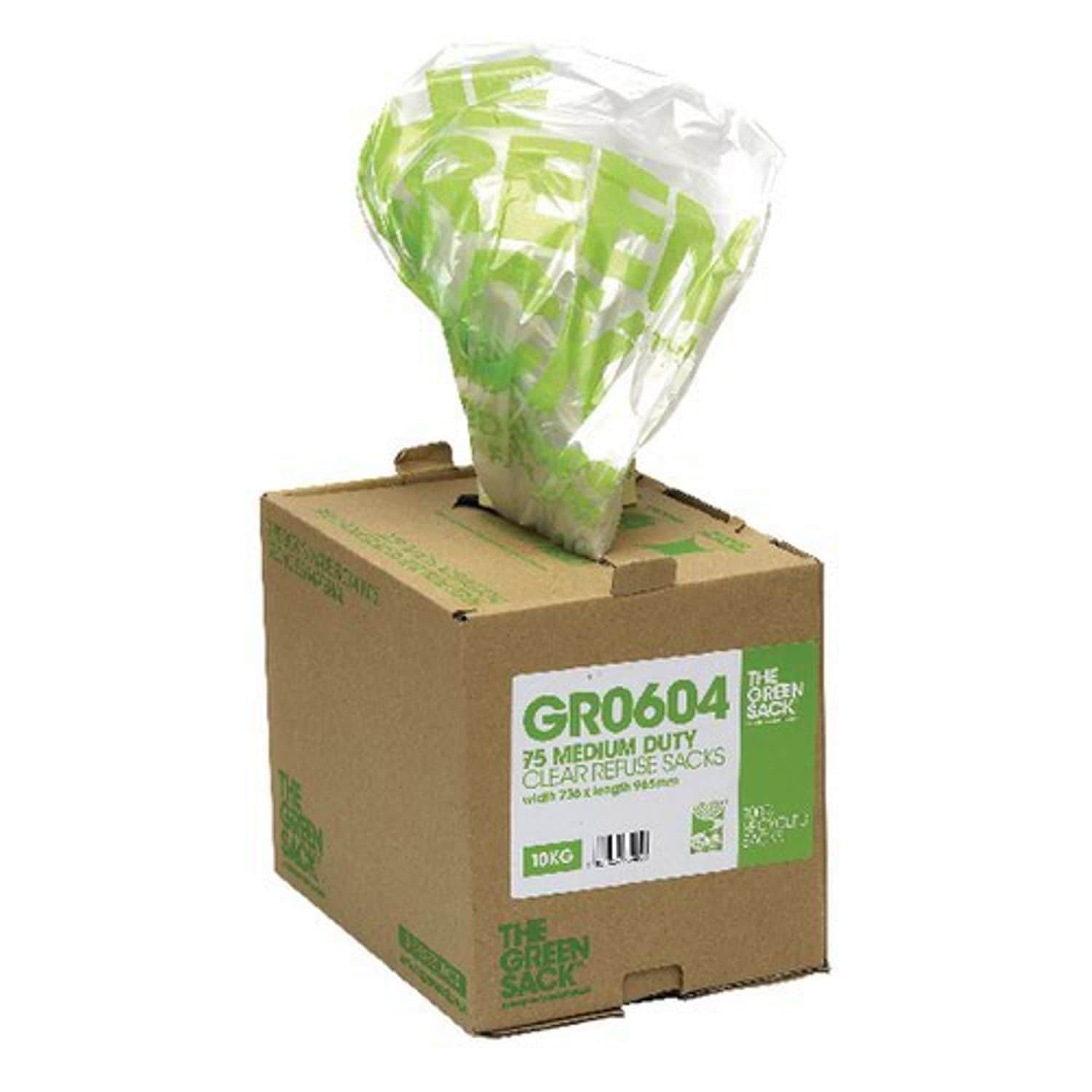 The Green Sack Medium Duty Refuse Sack Cube 737 x 965mm Clear Pack 75 0703119