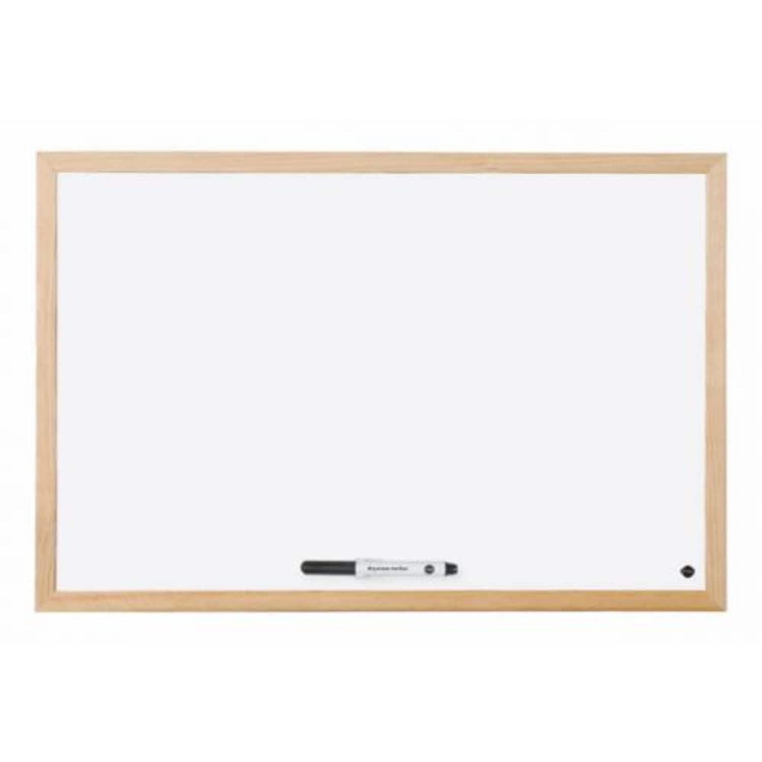 Bi-Office Non Magnetic Melamine Whiteboard Pine Wood Frame 600x400mm