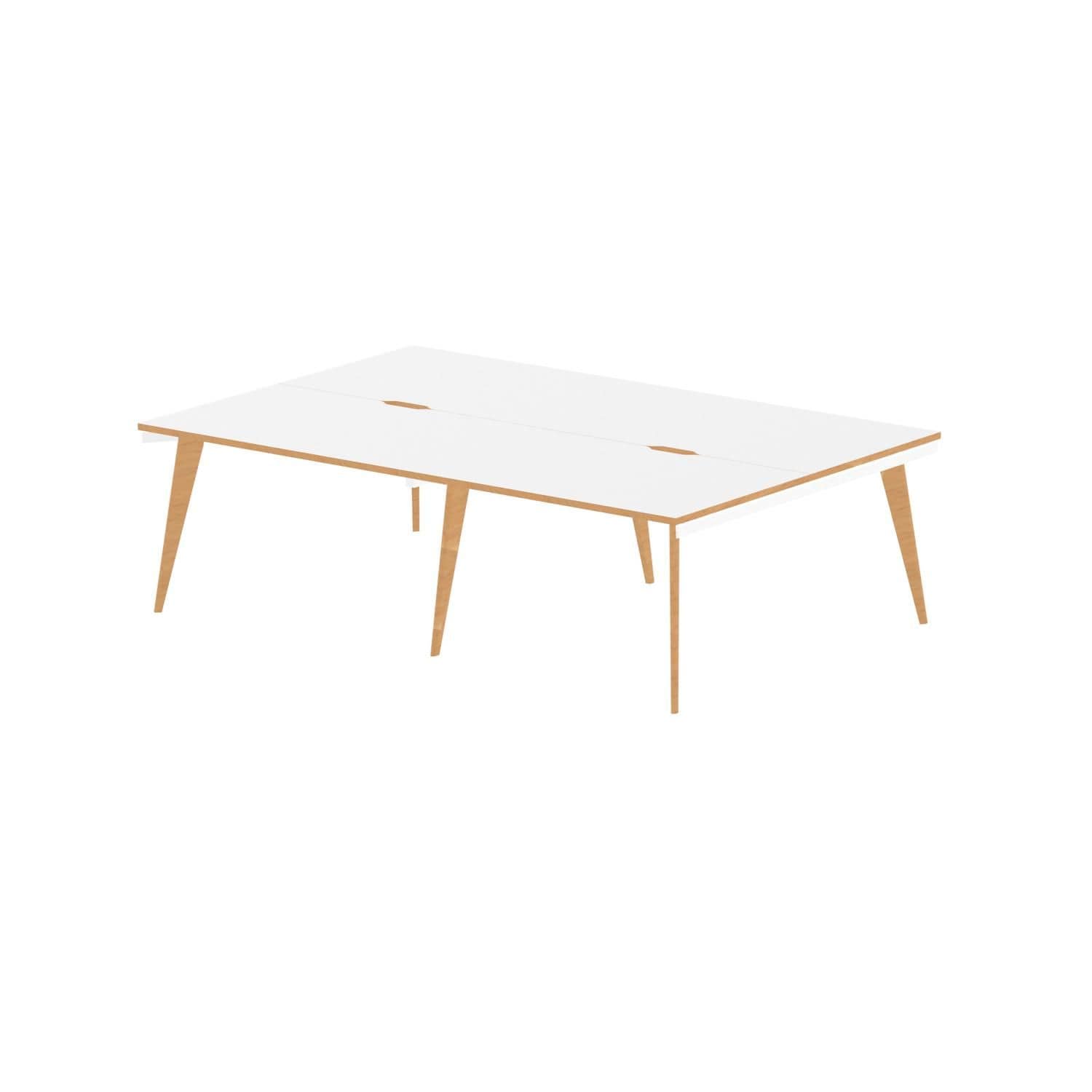 Oslo 1200mm Back to Back 4 Person Desk White Top Natural Wood Edge White Frame O
