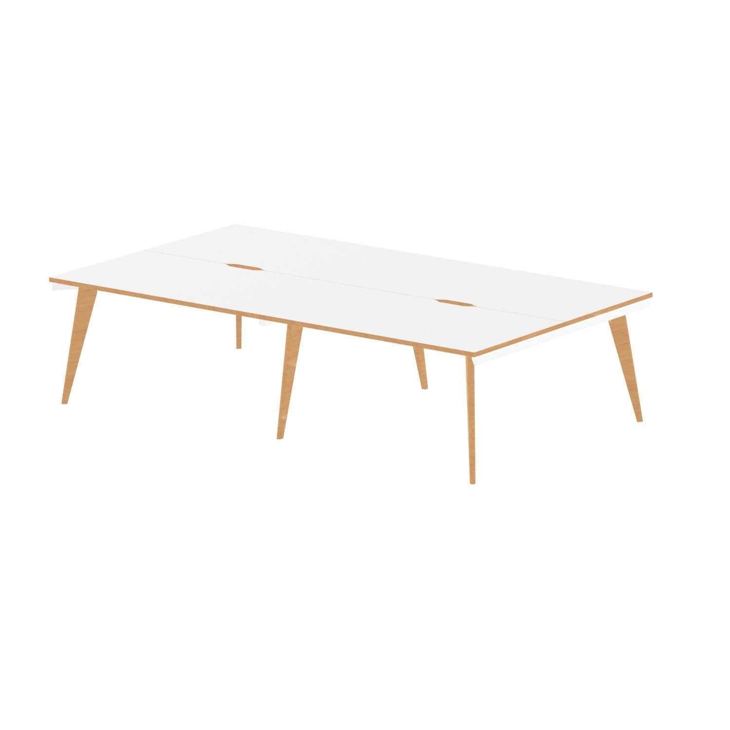 Oslo 1400mm Back to Back 4 Person Desk White Top Natural Wood Edge White Frame O