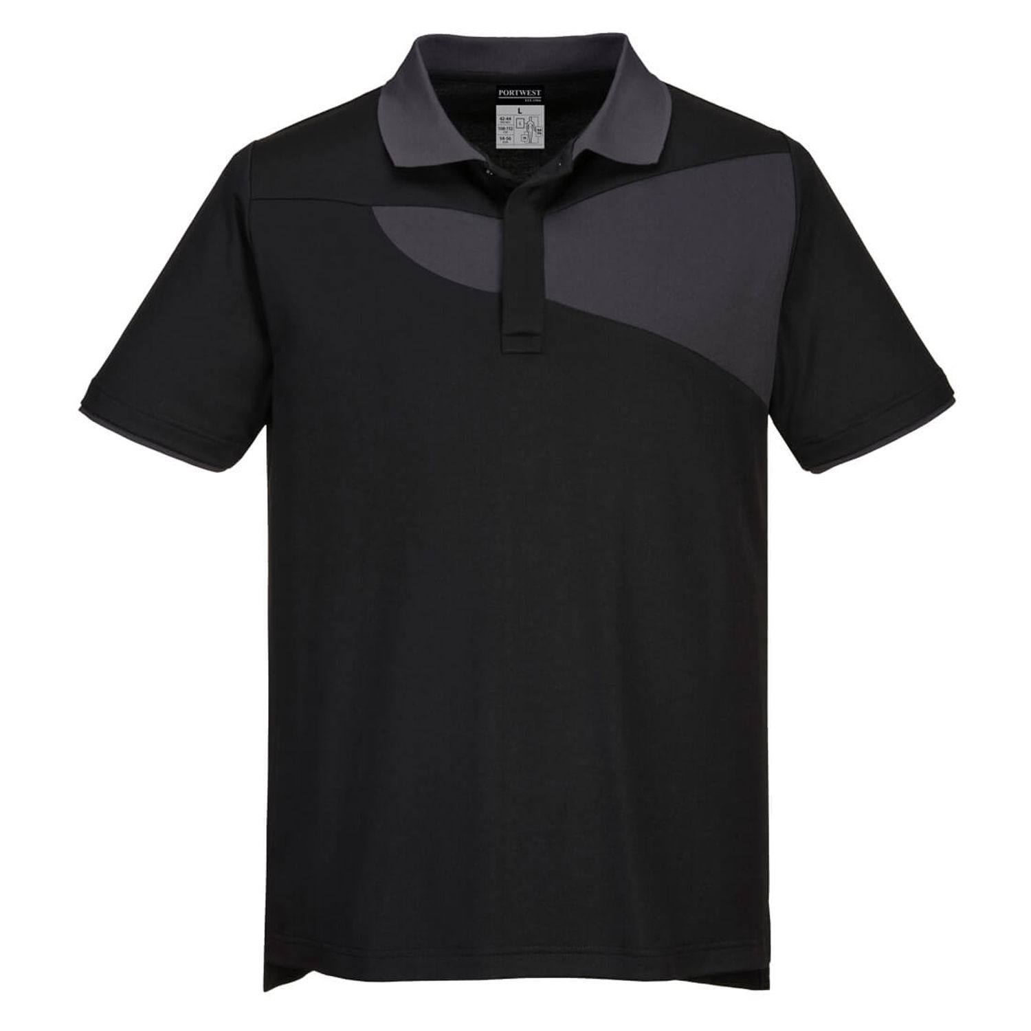 Portwest PW2 Cotton Comfort Polo Shirt Short Sleeve, Black/Zoom Grey, XXXL, Regu
