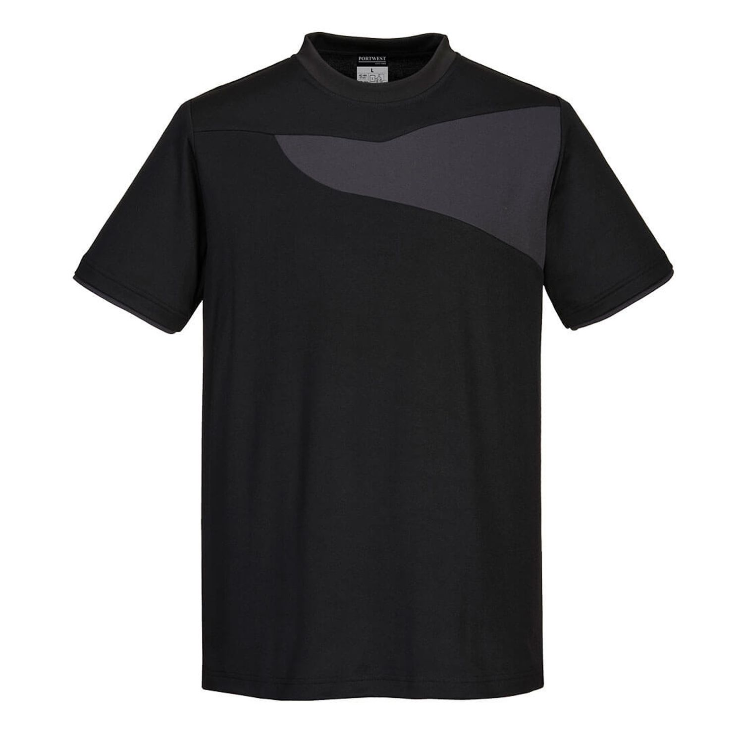 Portwest PW2 Cotton Comfort T-Shirt Short Sleeve, Black/Zoom Grey, XXXL, Regular