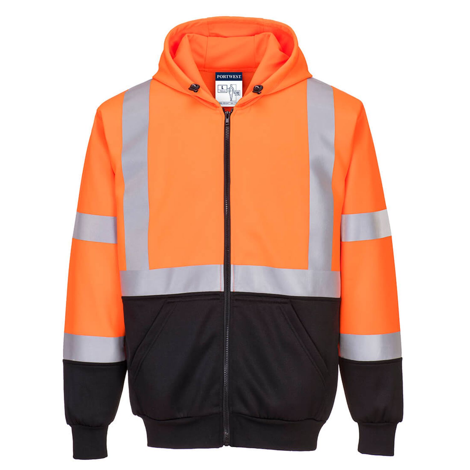 Portwest Hi-Vis Contrast Zipped Hoodie, Orange/Black, XXL, Regular
