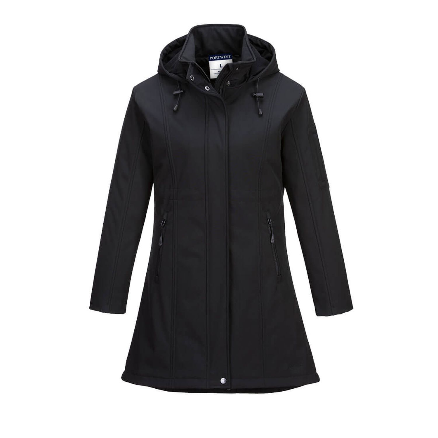 Portwest Carla Women's Hooded Softshell Jacket (3L), Black, Large, Regular