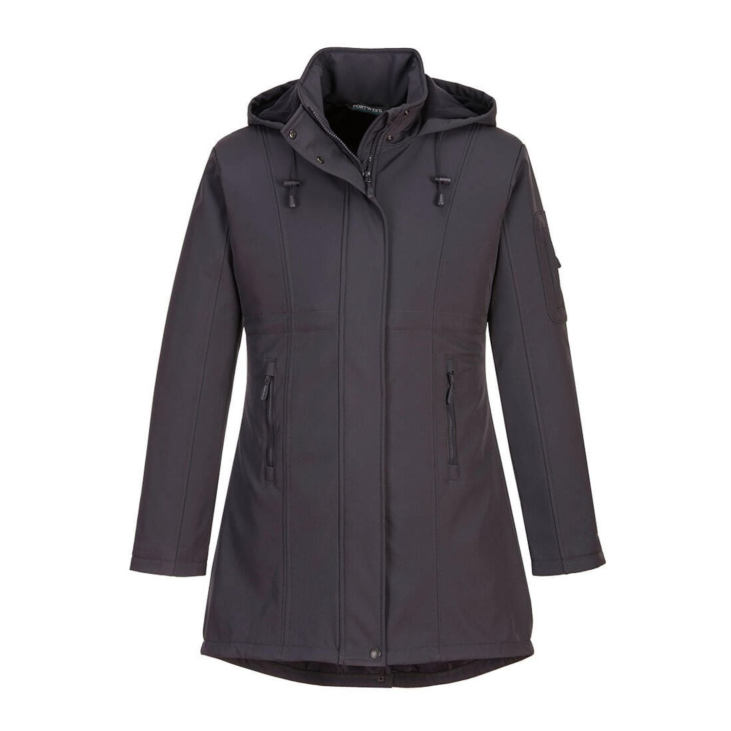 Portwest Carla Women's Hooded Softshell Jacket (3L), Charcoal Grey, XL, Regular