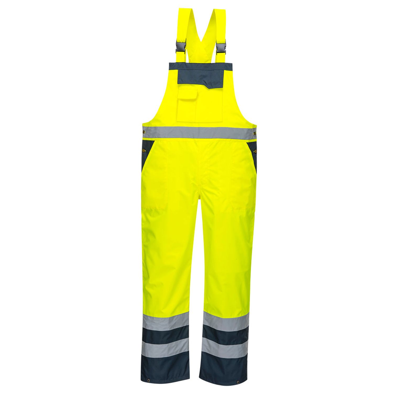 Portwest Hi-Vis Breathable Contrast Rain Bib and Brace, Yellow/Navy, XS, Regular